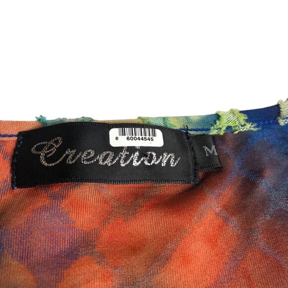 Creation Top Womens M Rainbow Tie Dye Burnout Textured Pocket Tunic Boho Artsy - Picture 4 of 16